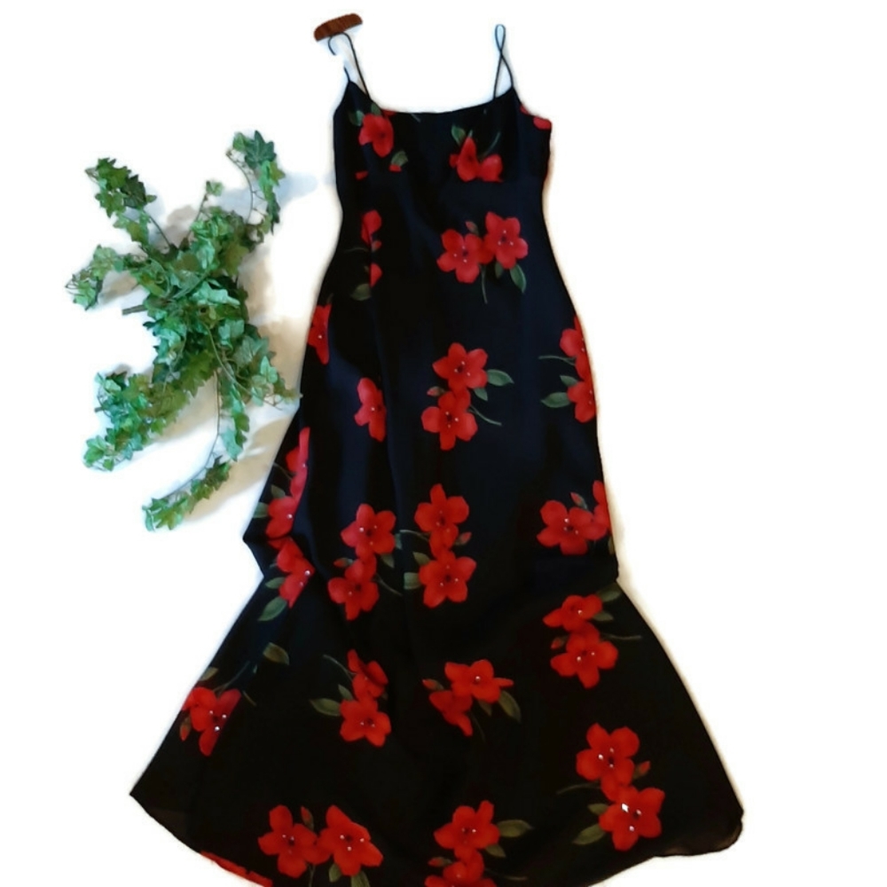BETSEY & ADAM bohemian floral maxi formal dress